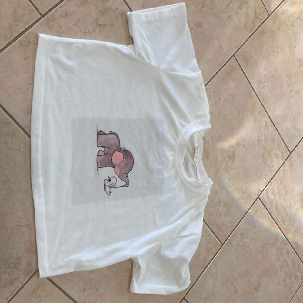 White oversized cropped tee with elephant cartoon. Size small from ROMWE